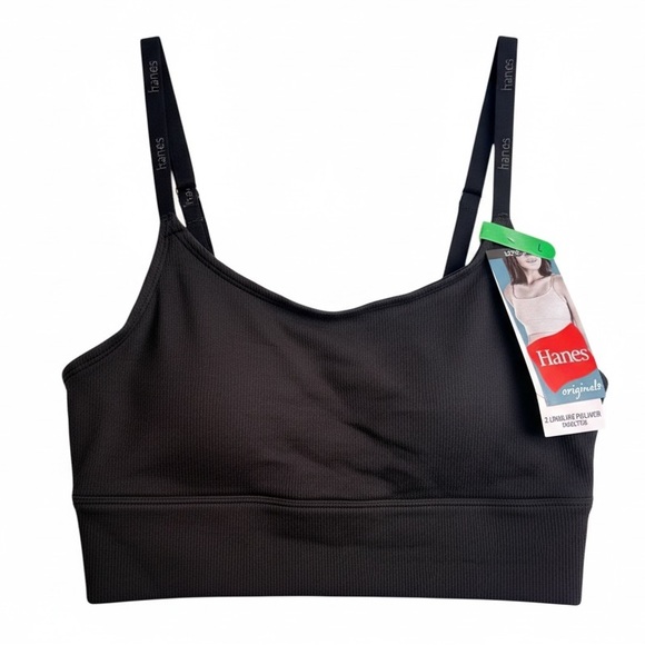 Hanes Other - 2 Pack Hanes Originals Black Longline Bralettes Size L NWT